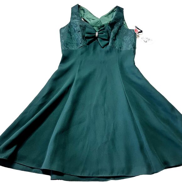 VTG Speed Embroidered Coquette Bow Mini Dress Teal Green Women's Size 7-8 NWT - Picture 1 of 4